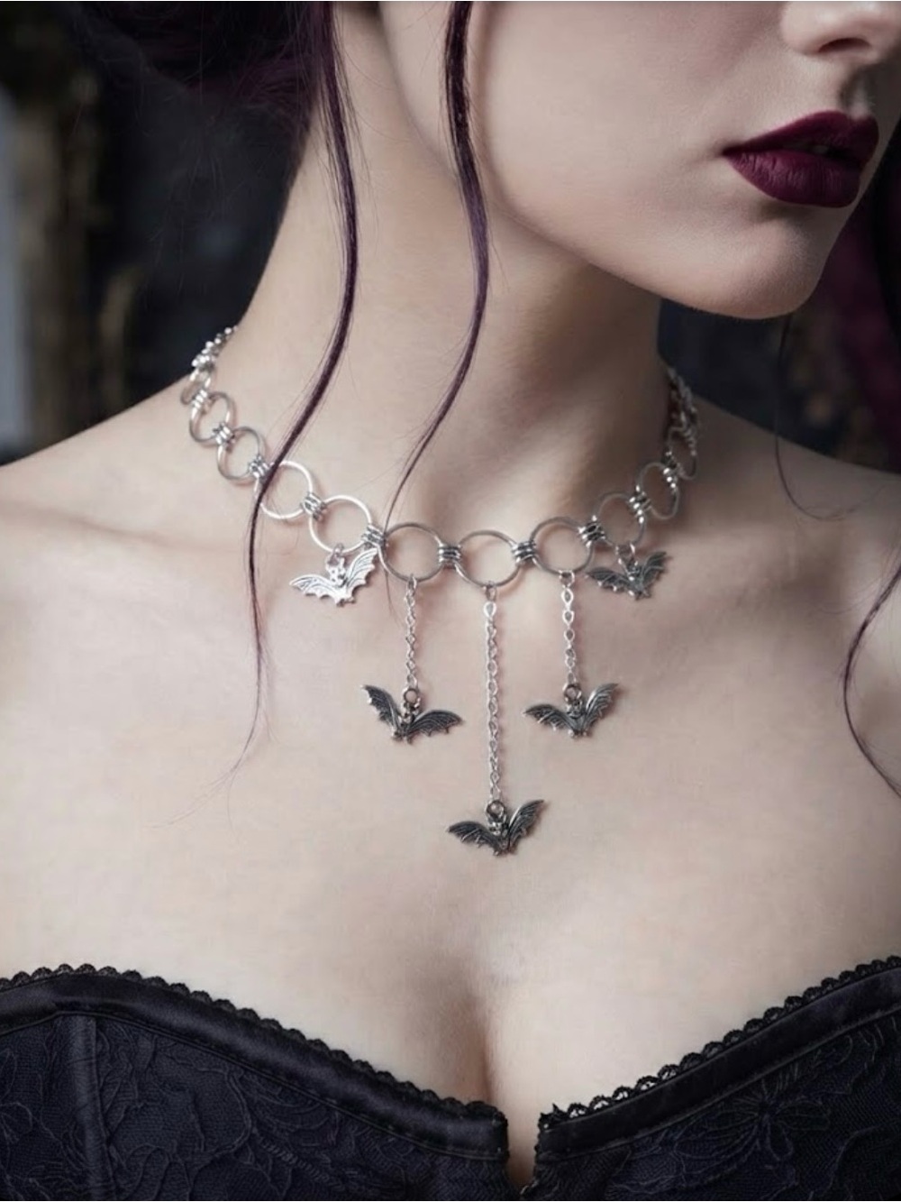 Hand Crafted Bat Charm Choker Necklace